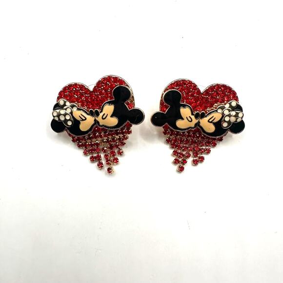 Disney Jewelry - Disney BaubleBar Mickey & Minnie Mouse Love Heart Pierced Earring Red Gold